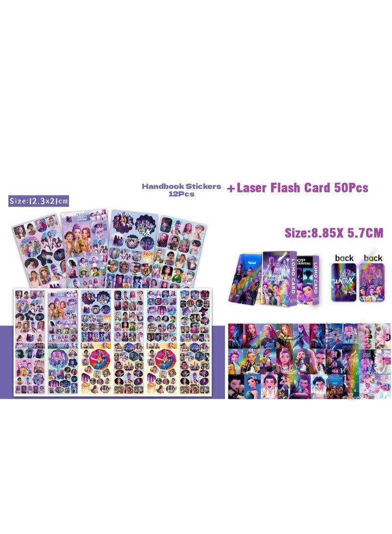 12 Sheets/Set KPop Demon Hunters Stickers and 50 Cps Laser Flash Card for Journal Handbook Anime Collection - Image 1